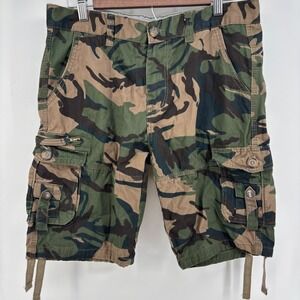 Superdry Cargo Shorts Mens 36 Green Camo Utility Multi Pocket Cotton Army